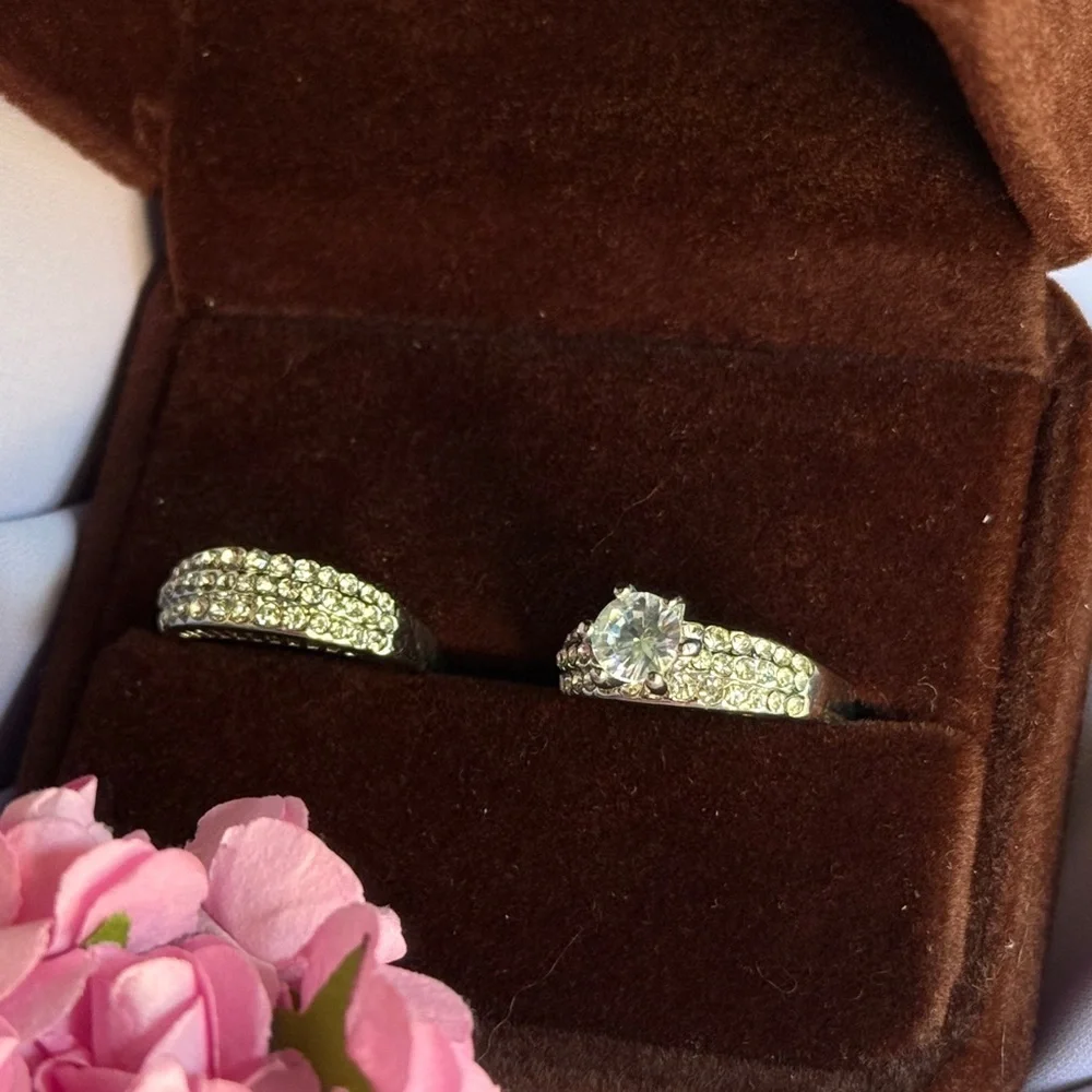 Bridal Classic Silver Duo Rings with Gems